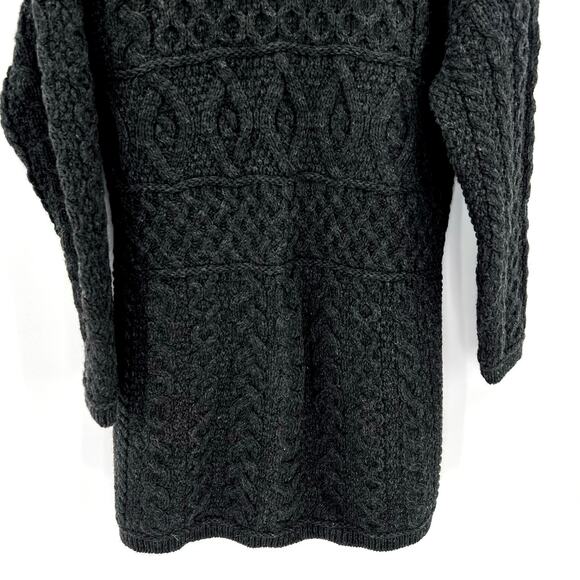 Aran Sweater Market Ireland Merino wool fisherman full zip long cardigan - Picture 7 of 8